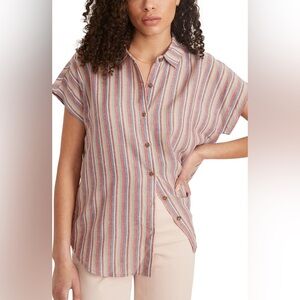Marine Layer Dana striped short sleeve linen blend top sz sm